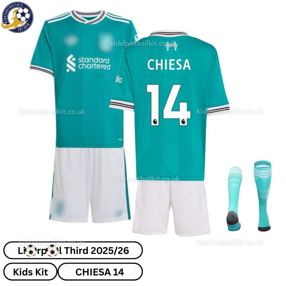 Lvr^_^pooI Third Kids Football Kit 2025/26 – CHIESA 14 (With socks)